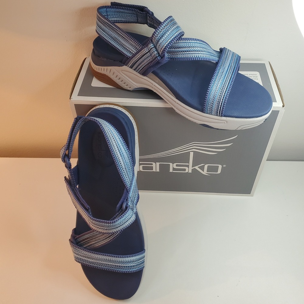 Dansko Rayna Blue Multi Strappy Adjustable Comfort Sandals Womens 38 7.5-8